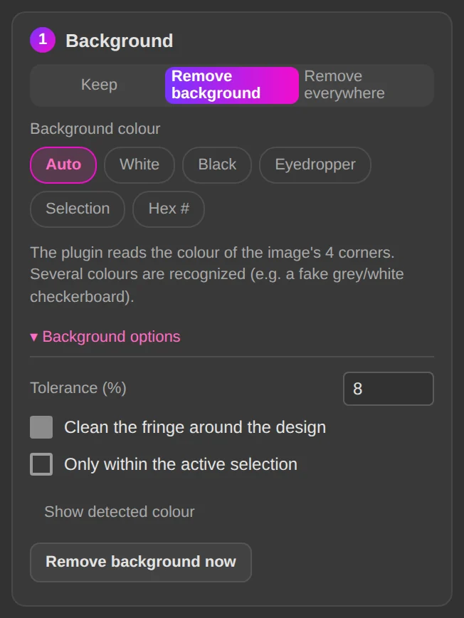 Prepare: background removal and options.