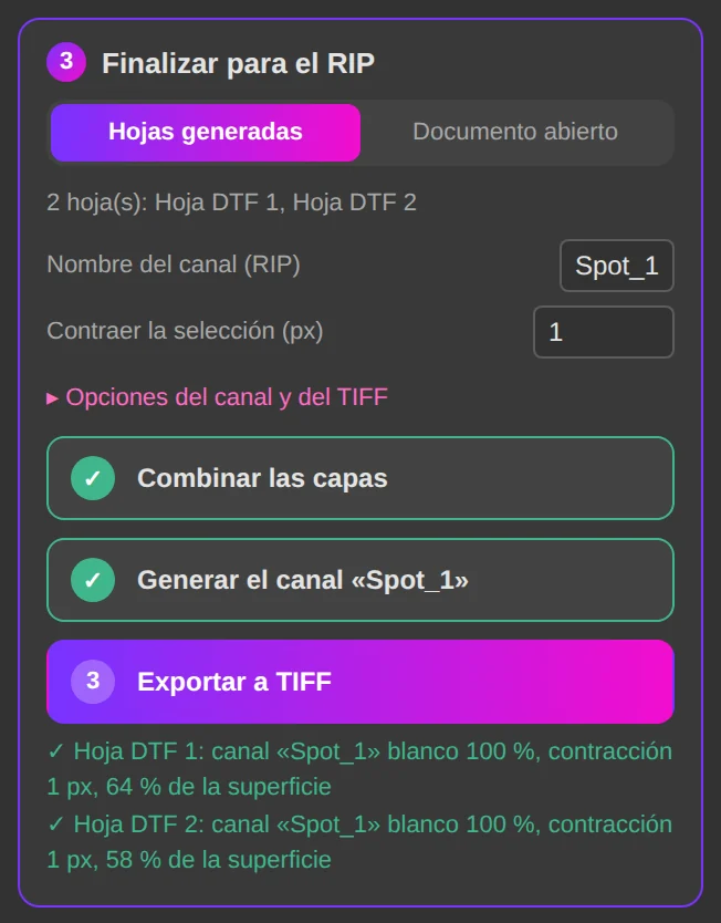 Finalizar para el RIP: los tres pasos, marcados una vez hechos.
