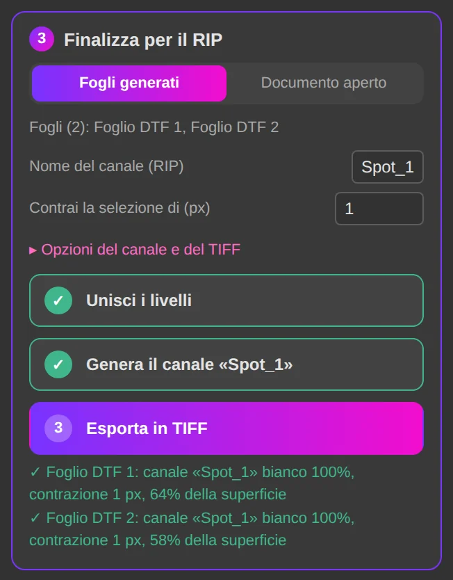 Finalizza per il RIP: i tre passaggi, spuntati una volta completati.